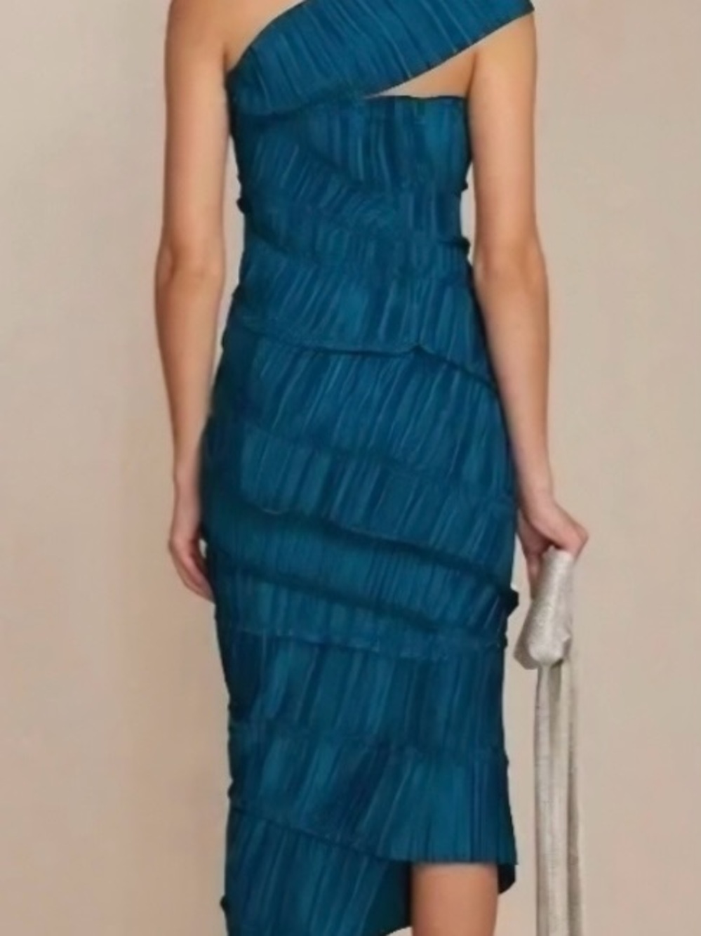 cult gaia Teal One-Shoulder Tiered Midi Dress